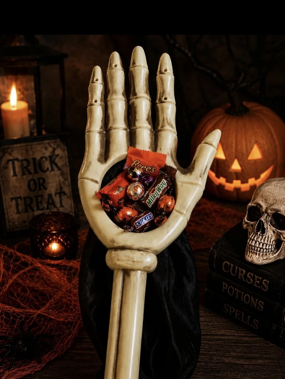 Halloween Skeleton Hand Candy Pouch - Cream